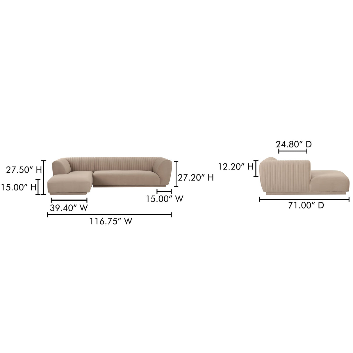 Zandro Beige Left Sectional by Moe's Home at Eve Furniture