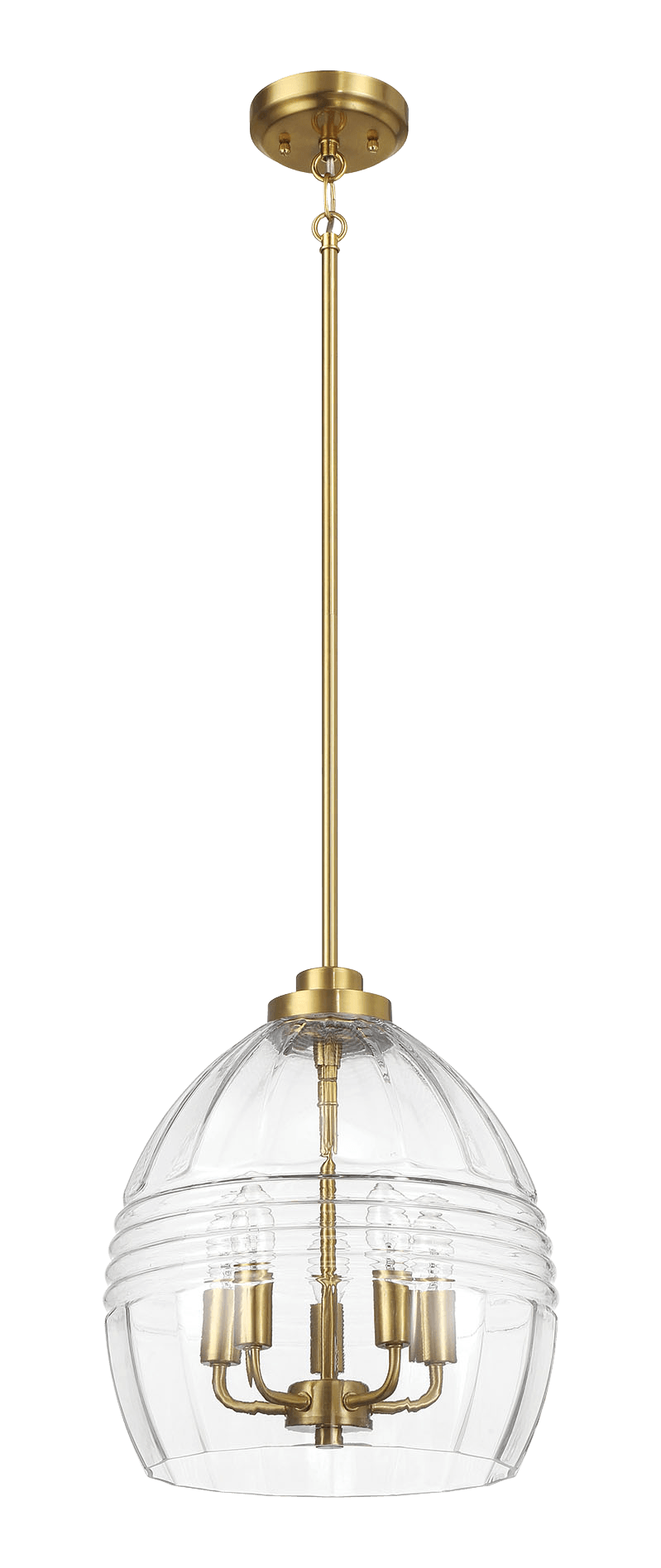 Zen Five Pendant Chain Hanging Light with Clear Glass - Satin Brass by Ashcroft Imports at Eve Furniture