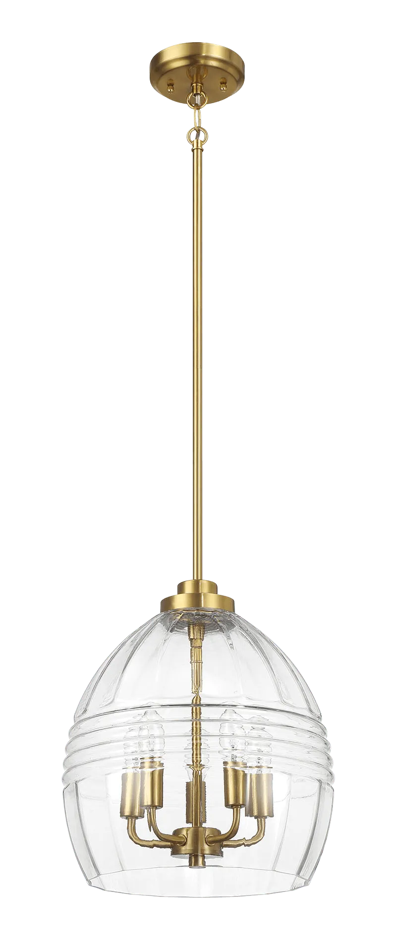 Zen Five Pendant Chain Hanging Light with Clear Glass - Satin Brass by Ashcroft Furniture at Eve Furniture