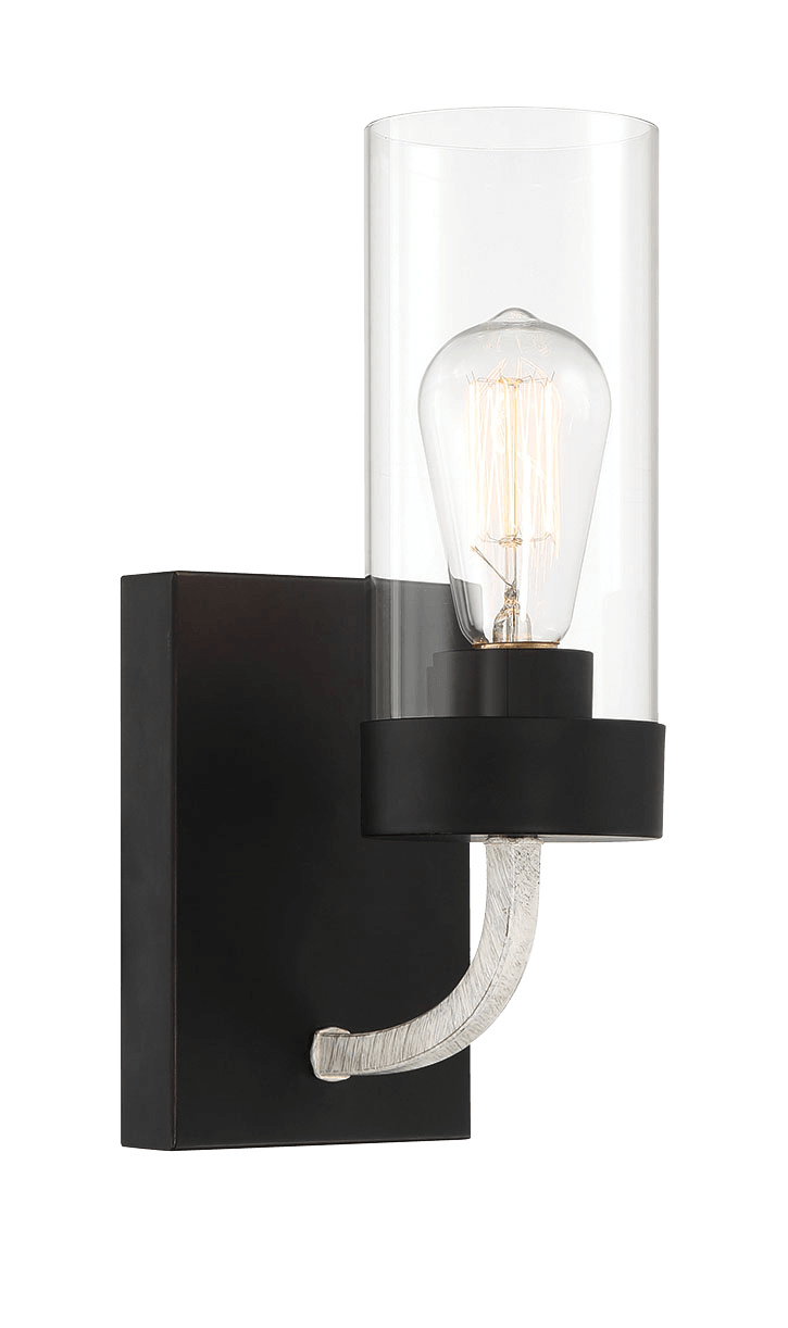 Zephyr Single Light Sconce With Clear Glass Metal Black Finish by Ashcroft Imports at Eve Furniture