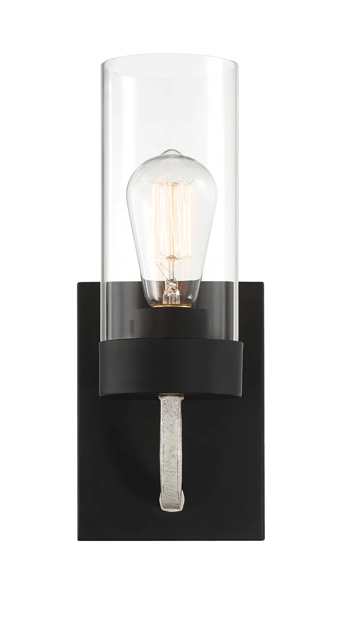 Zephyr Single Light Sconce With Clear Glass Metal Black Finish by Ashcroft Furniture at Eve Furniture