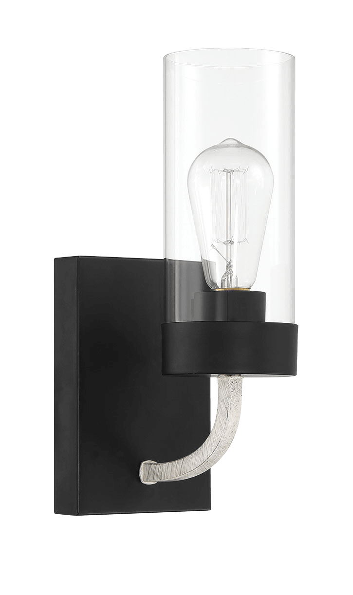 Zephyr Single Light Sconce With Clear Glass Metal Black Finish by Ashcroft Imports at Eve Furniture