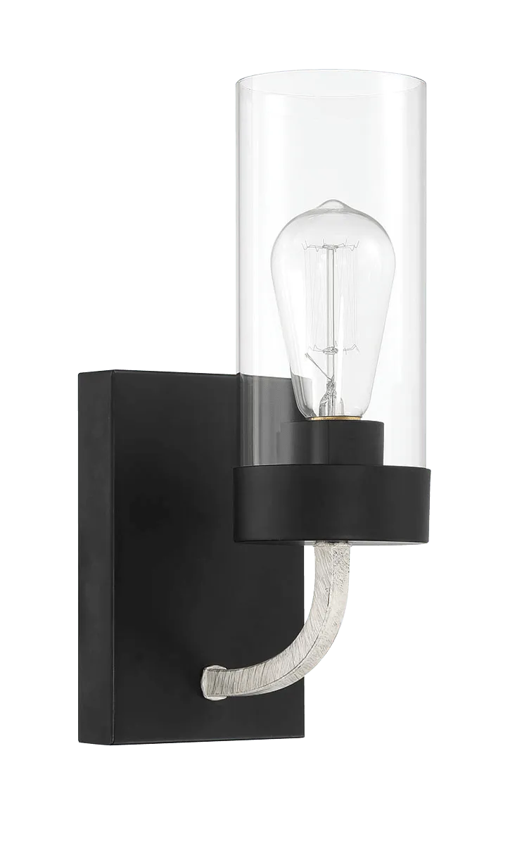 Zephyr Single Light Sconce With Clear Glass Metal Black Finish by Ashcroft Furniture at Eve Furniture