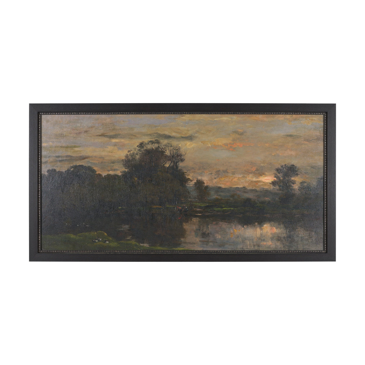 A River Landscape with Storks by Charles-Francois Daubigny Textured Framed Artwork Matted by Mercana at Eve Furniture