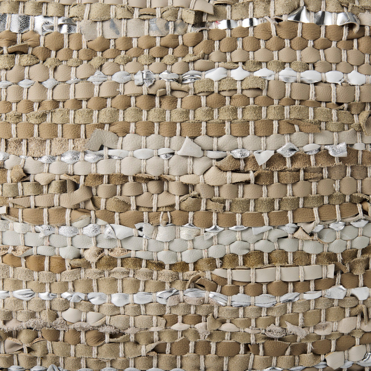 Aadhya Taupe/Silver Leather and Cotton Pouf by Mercana at Eve Furniture