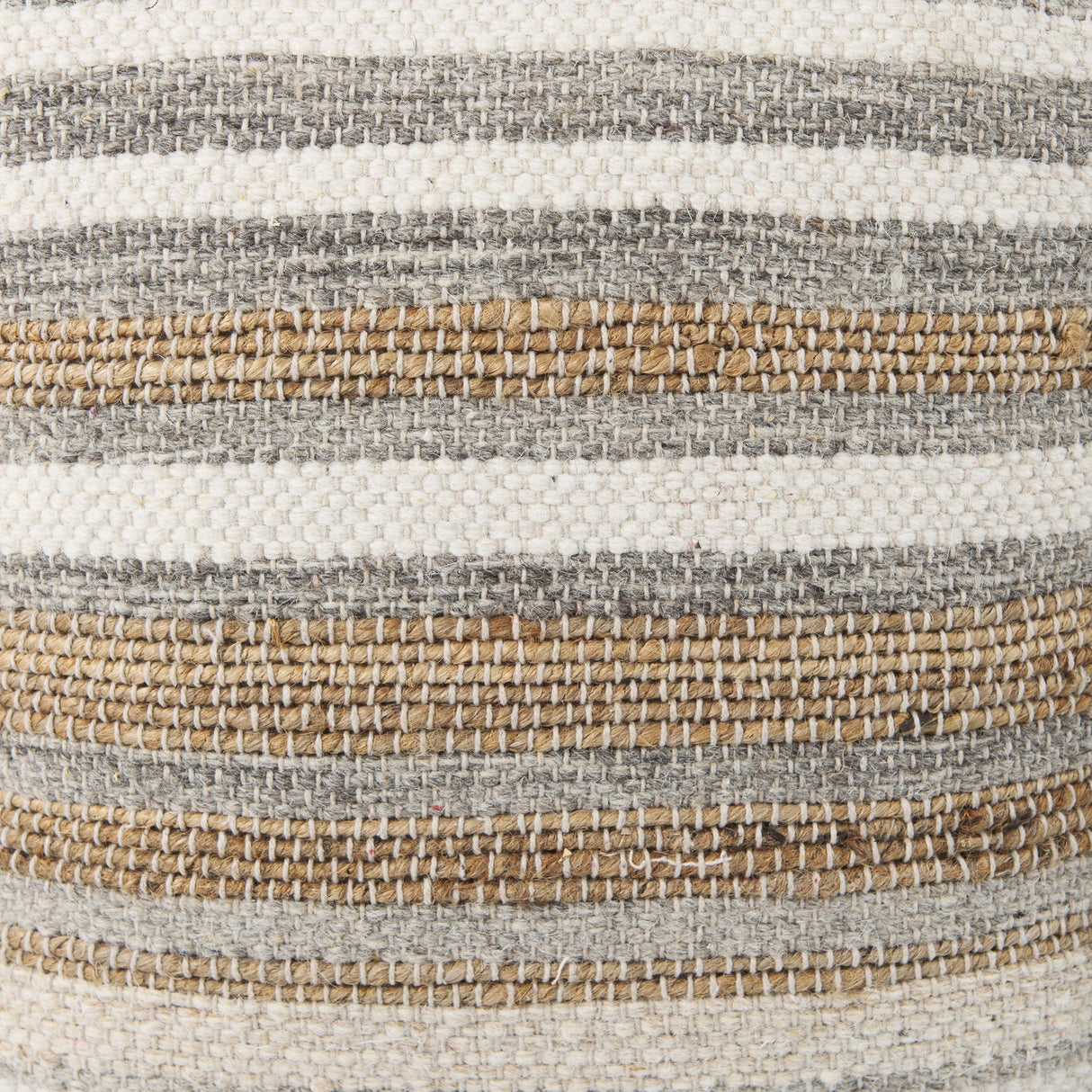Aahana White/Taupe/Gray Striped Hemp and Cotton Pouf by Mercana at Eve Furniture
