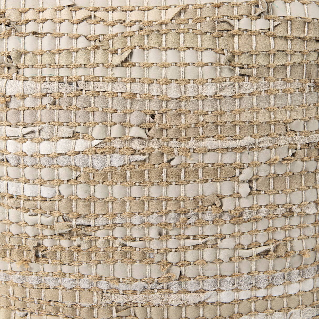 Aalia 16.0L x 16.0W x 16.0H Beige Leather and Jute Pouf by Mercana at Eve Furniture