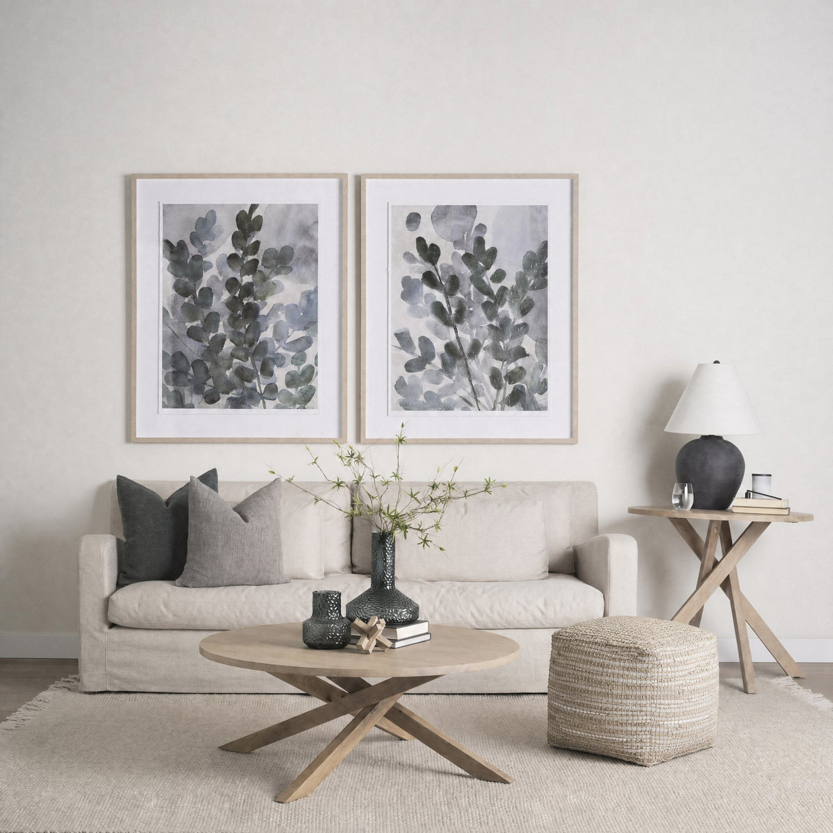 Aalia 16.0L x 16.0W x 16.0H Beige Leather and Jute Pouf by Mercana at Eve Furniture