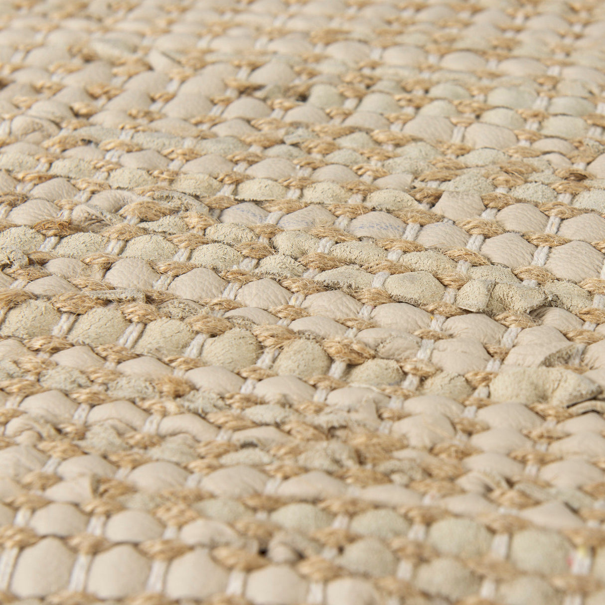 Aalia Beige Leather and Jute Pouf by Mercana at Eve Furniture