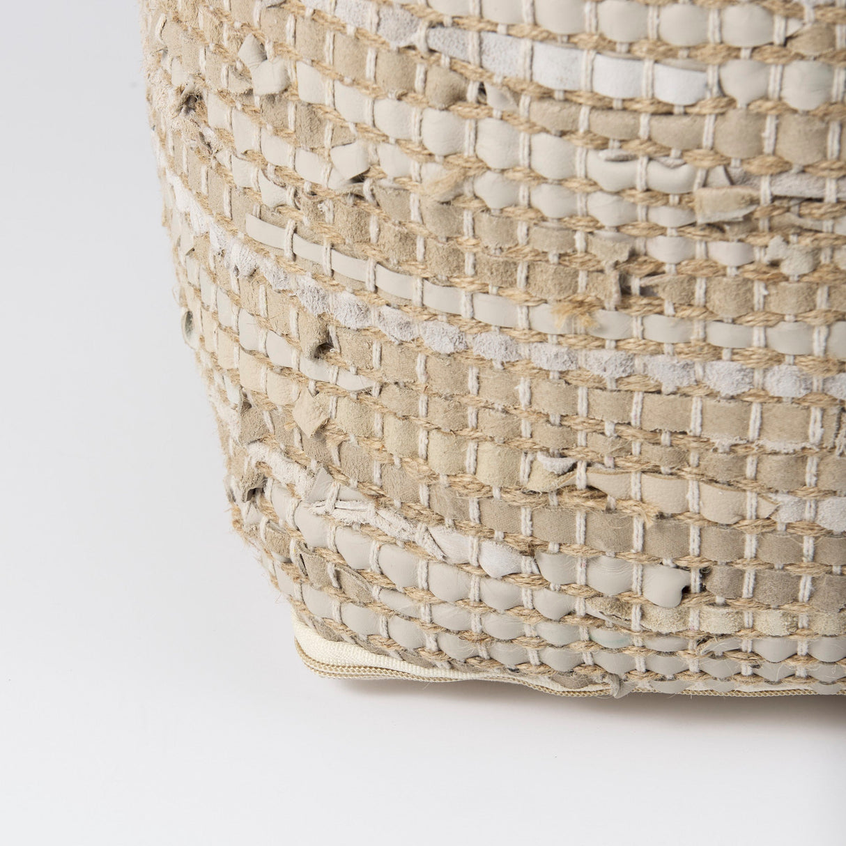 Aalia Beige Leather and Jute Pouf by Mercana at Eve Furniture