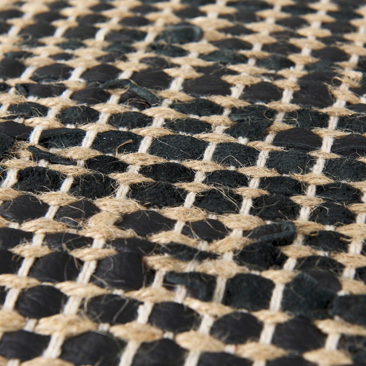 Aalia Charcoal Leather and Jute Pouf by Mercana at Eve Furniture