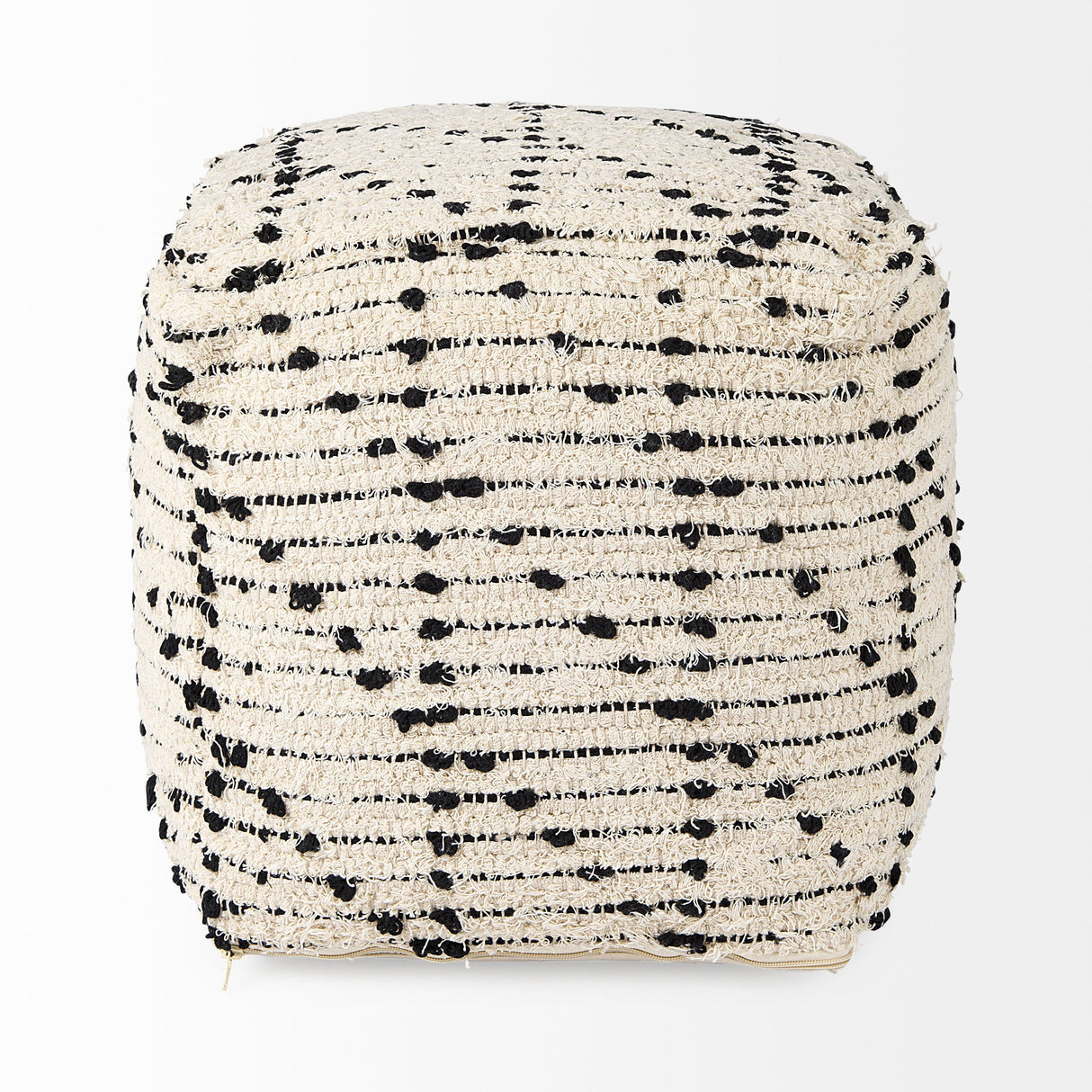 Aarohi 16.0L x 16.0W x 16.0H Cream/Black Cotton Patterned Pouf by Mercana at Eve Furniture