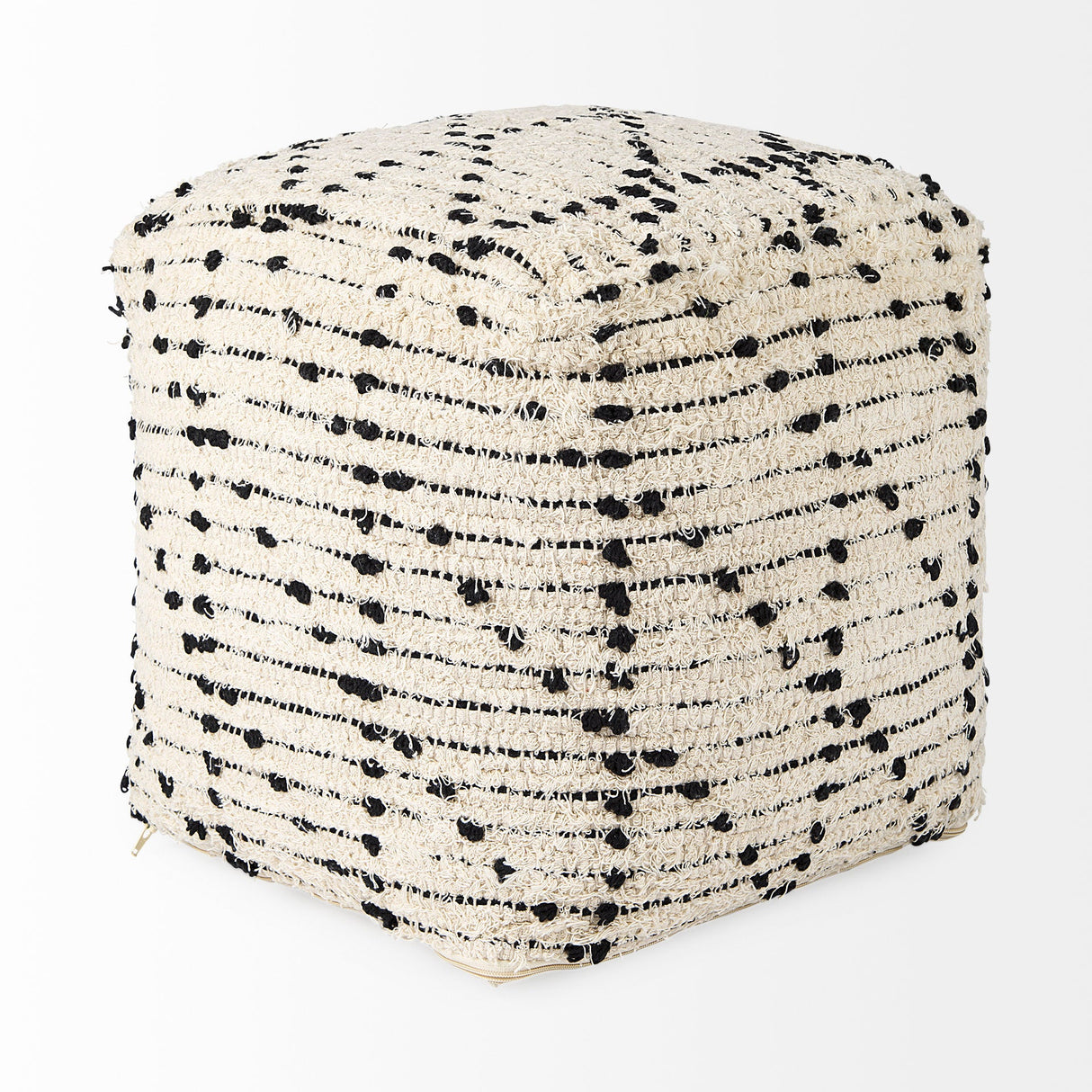 Aarohi 16.0L x 16.0W x 16.0H Cream/Black Cotton Patterned Pouf by Mercana at Eve Furniture
