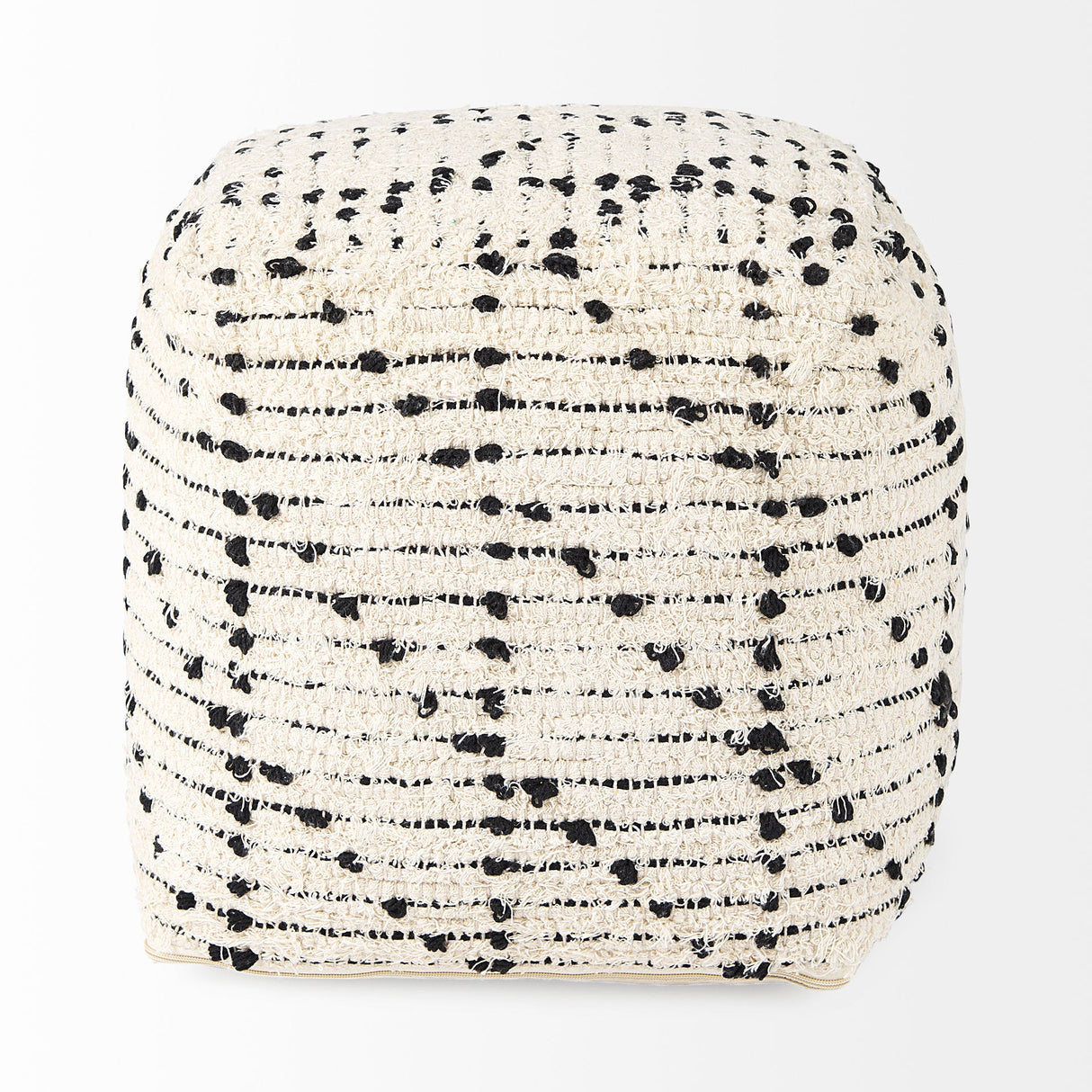 Aarohi 16.0L x 16.0W x 16.0H Cream/Black Cotton Patterned Pouf by Mercana at Eve Furniture