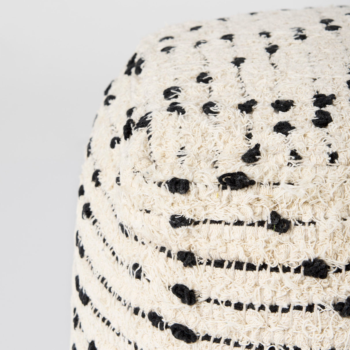 Aarohi 16.0L x 16.0W x 16.0H Cream/Black Cotton Patterned Pouf by Mercana at Eve Furniture