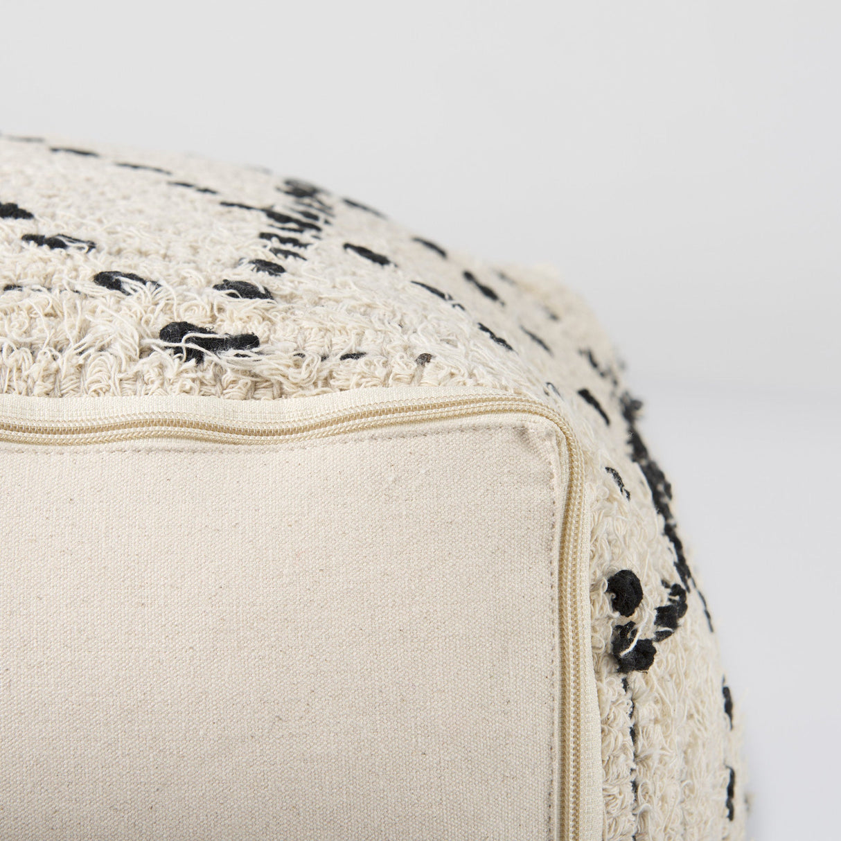 Aarohi 16.0L x 16.0W x 16.0H Cream/Black Cotton Patterned Pouf by Mercana at Eve Furniture