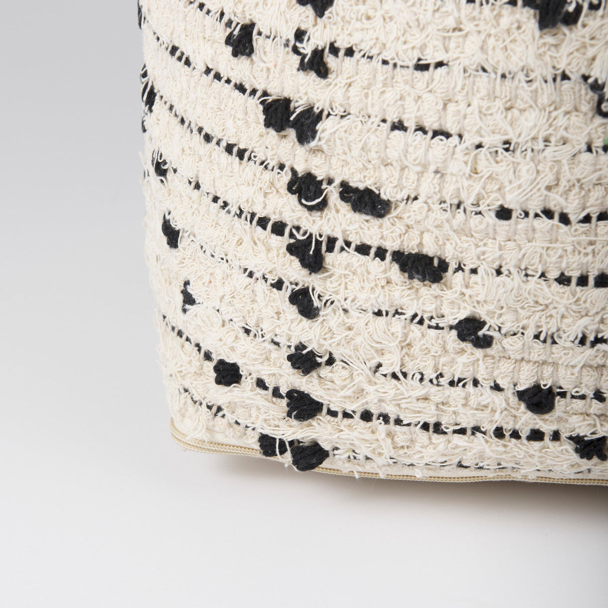 Aarohi Cream/Black Cotton Patterned Pouf by Mercana at Eve Furniture