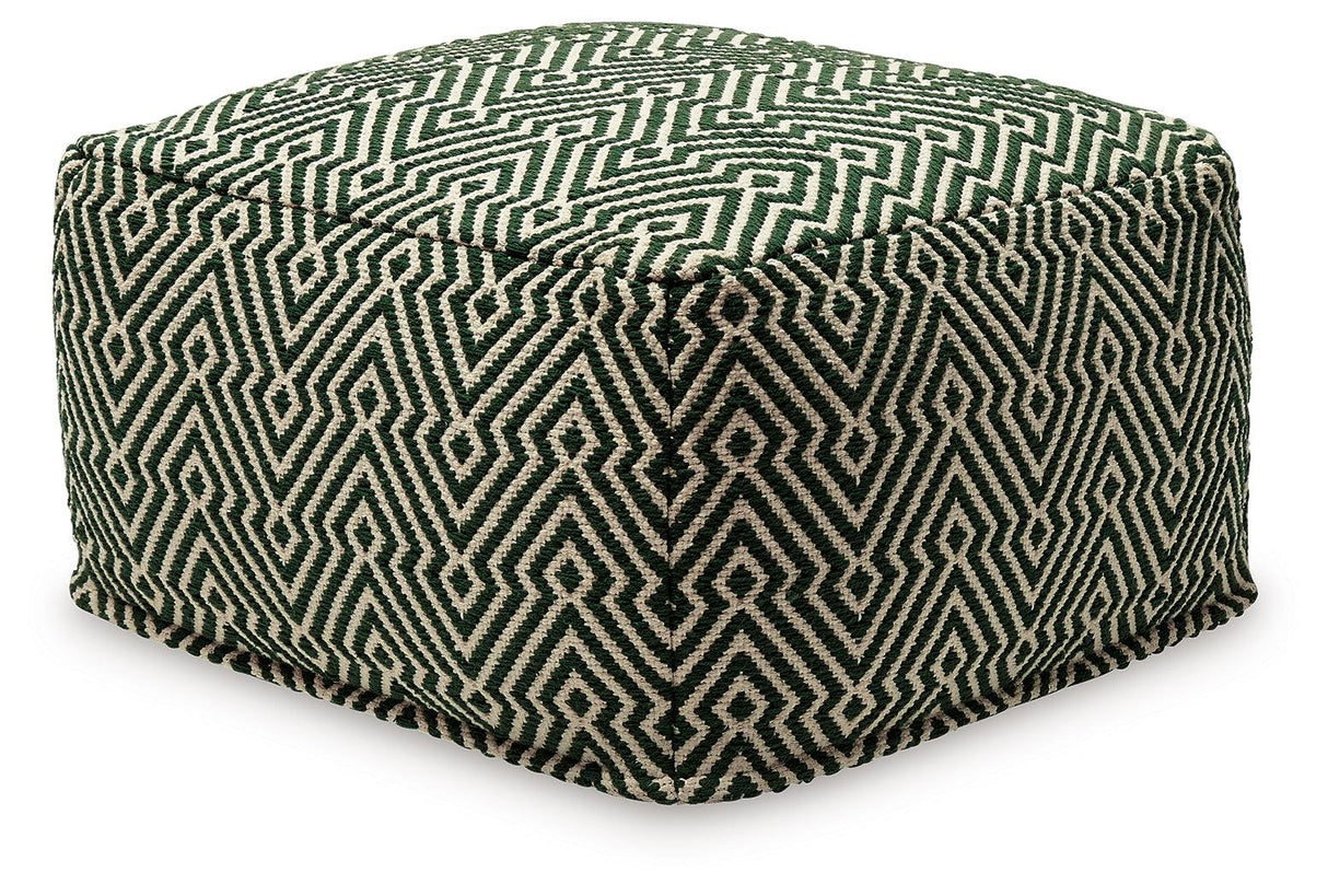 Abacy Green/Ivory Pouf by Ashley at Eve Furniture