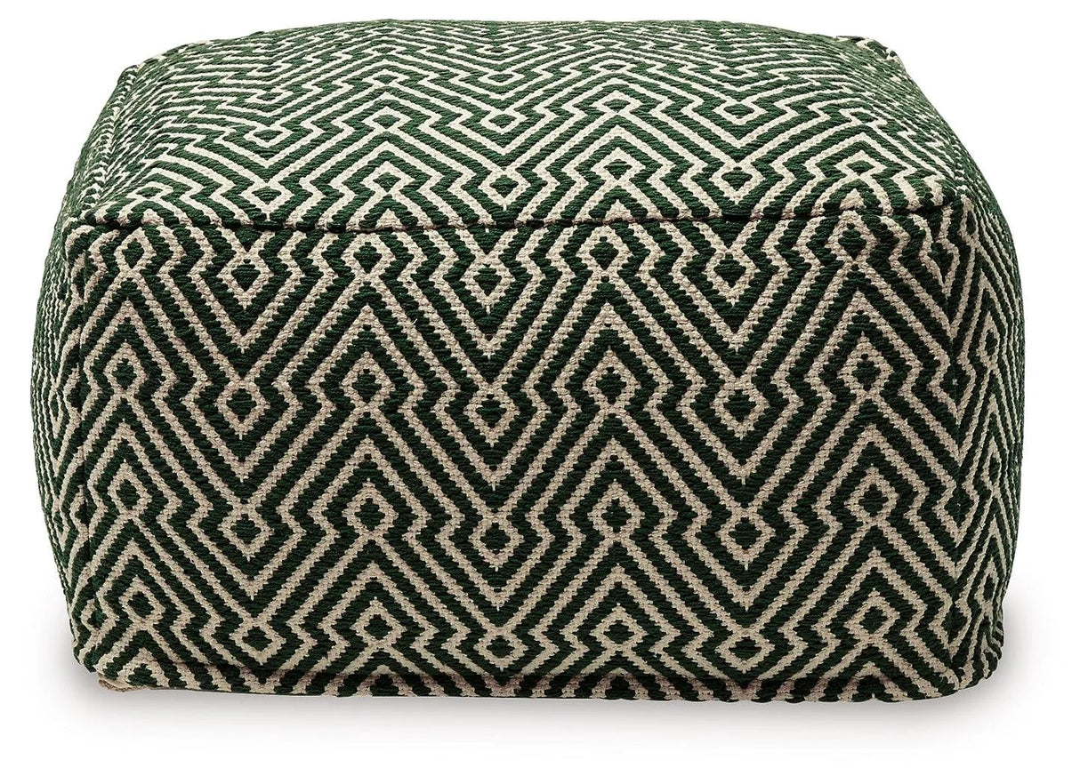 Abacy Green/Ivory Pouf by Ashley at Eve Furniture
