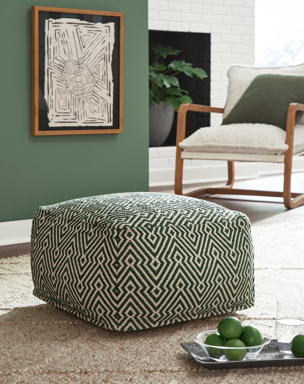 Abacy Green/Ivory Pouf by Ashley at Eve Furniture