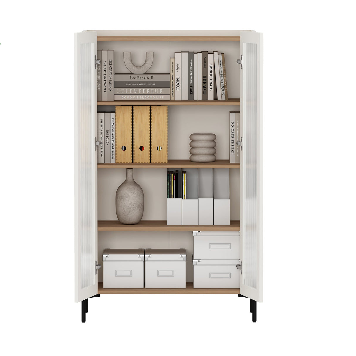 Abbey Décor Glass Cabinet in Maple and Off White by Manhattan Comfort at Eve Furniture