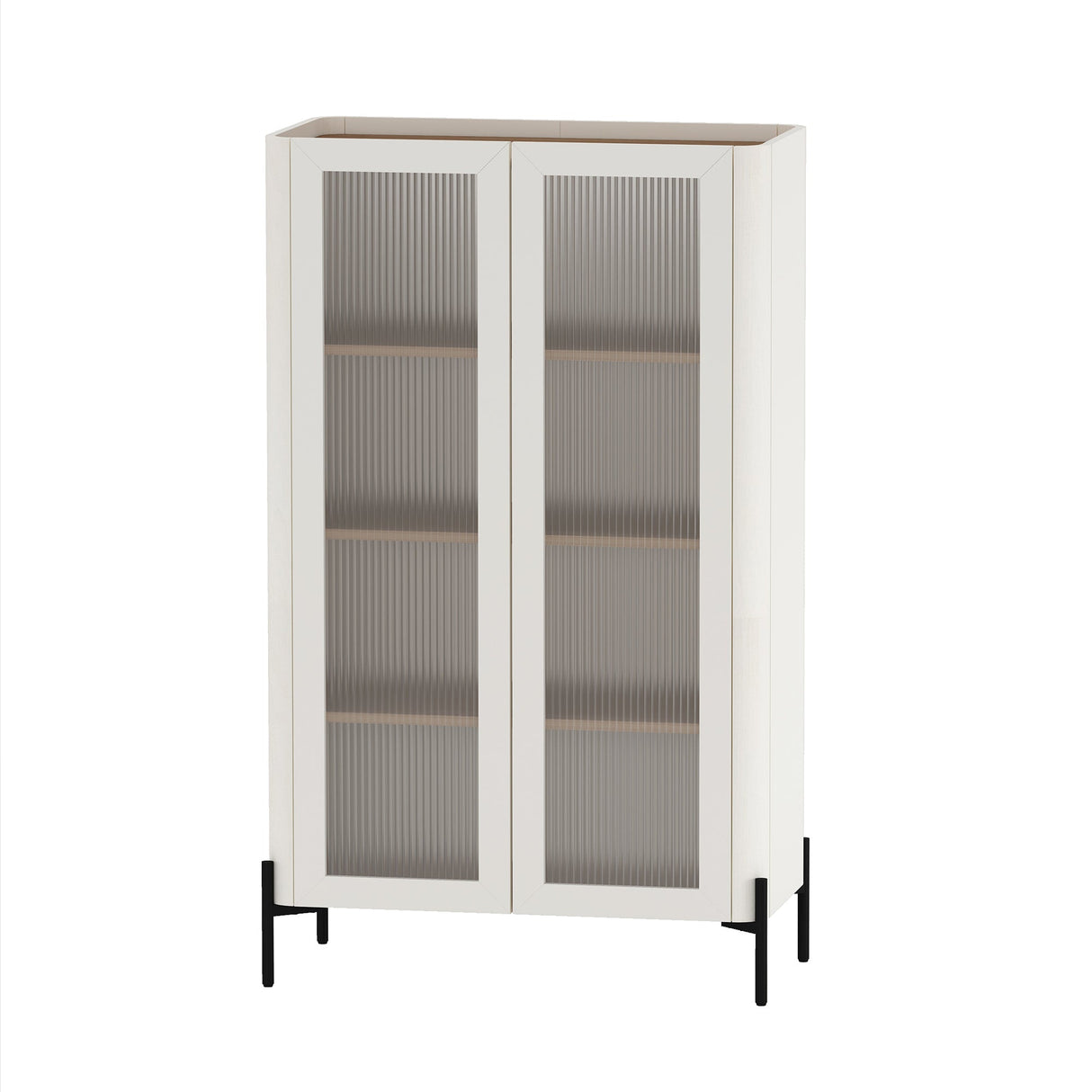 Abbey Décor Glass Cabinet in Maple and Off White by Manhattan Comfort at Eve Furniture