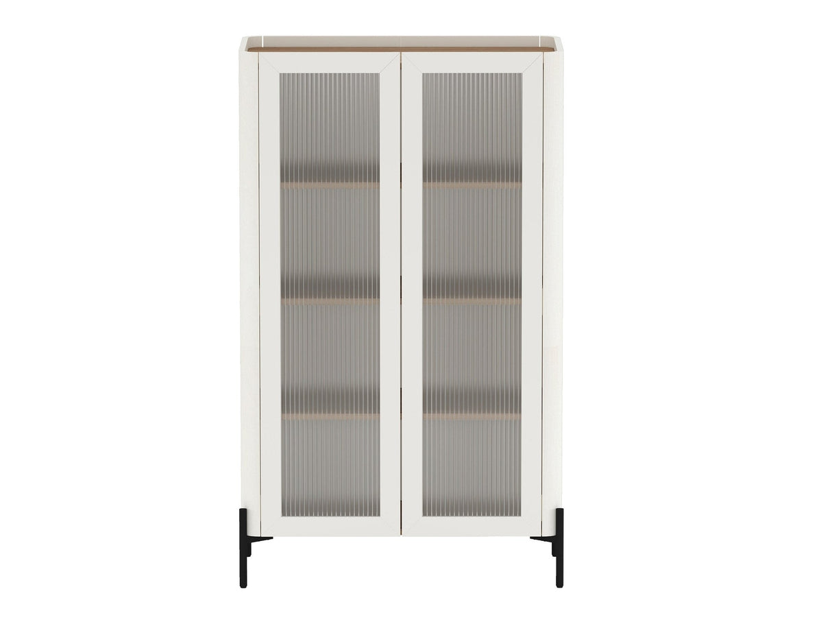 Abbey Décor Glass Cabinet in Maple and Off White by Manhattan Comfort at Eve Furniture