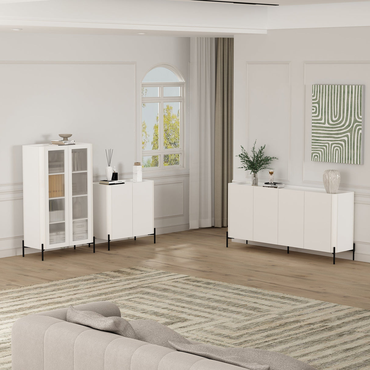 Abbey Décor Glass Cabinet in White by Manhattan Comfort at Eve Furniture