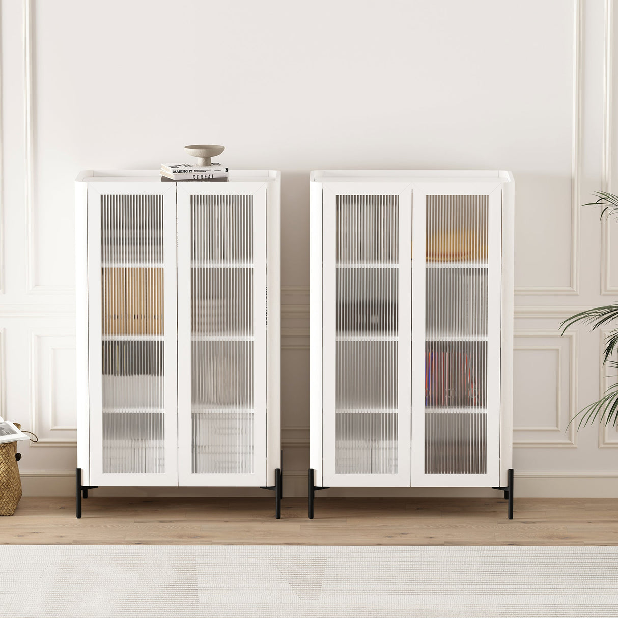 Abbey Décor Glass Cabinet in White (set of 2) by Manhattan Comfort at Eve Furniture