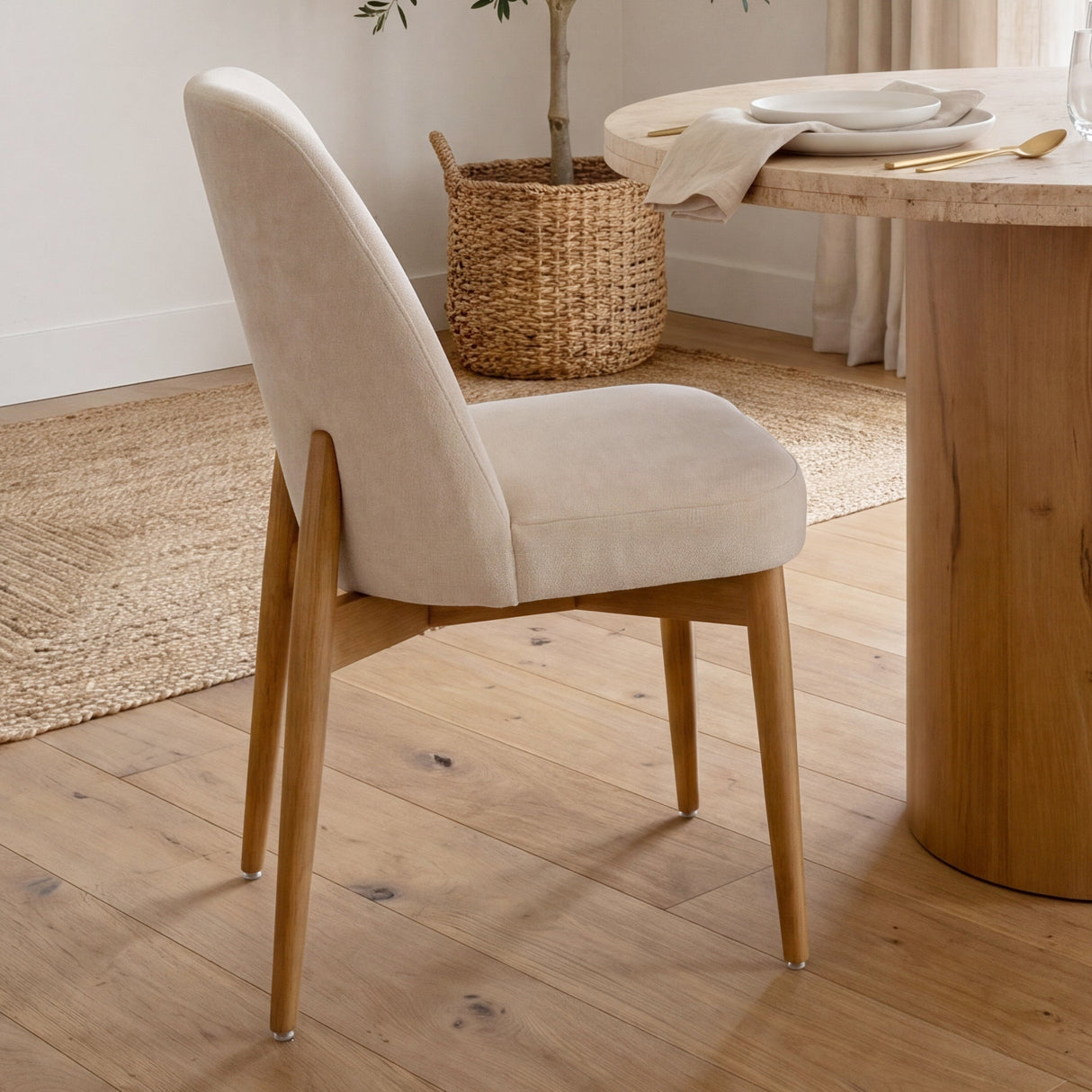 Abbie Curved Back Oatmeal Fabric Dining Side Chair, Set of 2 by Mercana at Eve Furniture