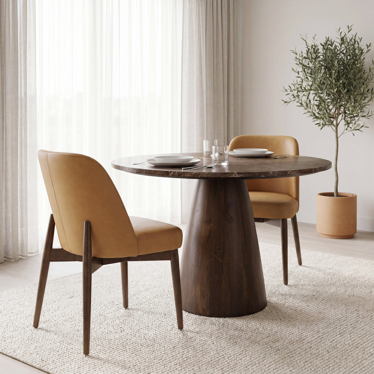 Abbie Slope Curved Back Tan Leather Dining Side Chair, Set of 2 by Mercana at Eve Furniture