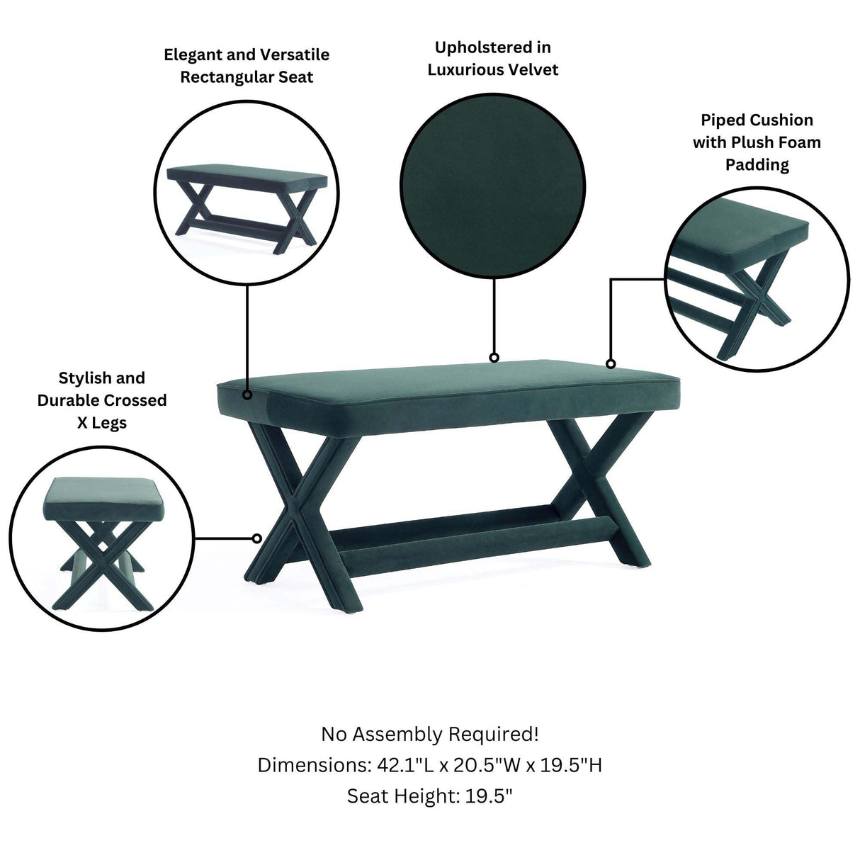 Abigail Double Ottoman Bench in Green by Manhattan Comfort at Eve Furniture