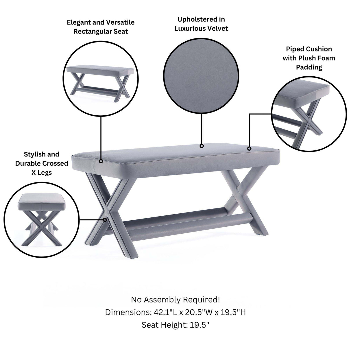 Abigail Double Ottoman Bench in Grey by Manhattan Comfort at Eve Furniture