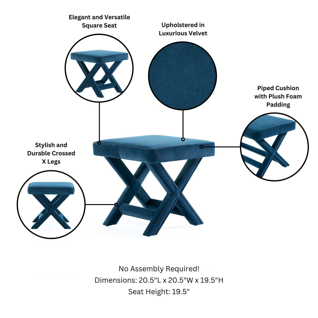 Abigail Single Ottoman Bench in Blue by Manhattan Comfort at Eve Furniture