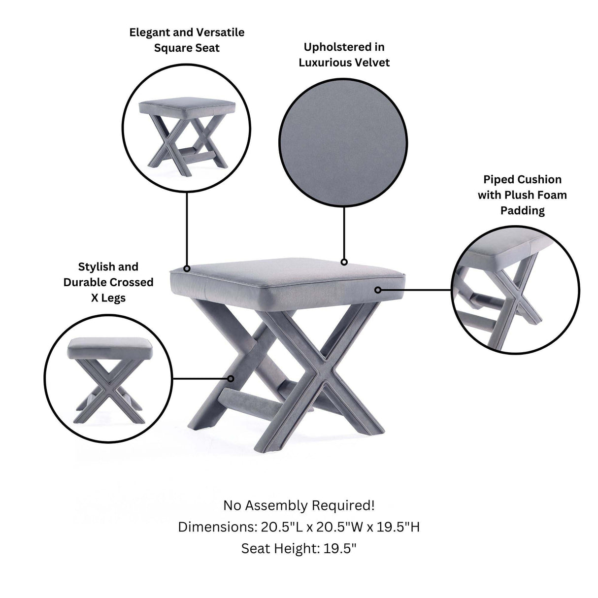 Abigail Single Ottoman Bench in Grey by Manhattan Comfort at Eve Furniture