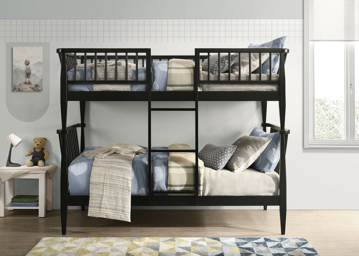 Abram Black Windsor Twin Over Twin Wood Bunk Bed with Ladder by Coaster at Eve Furniture