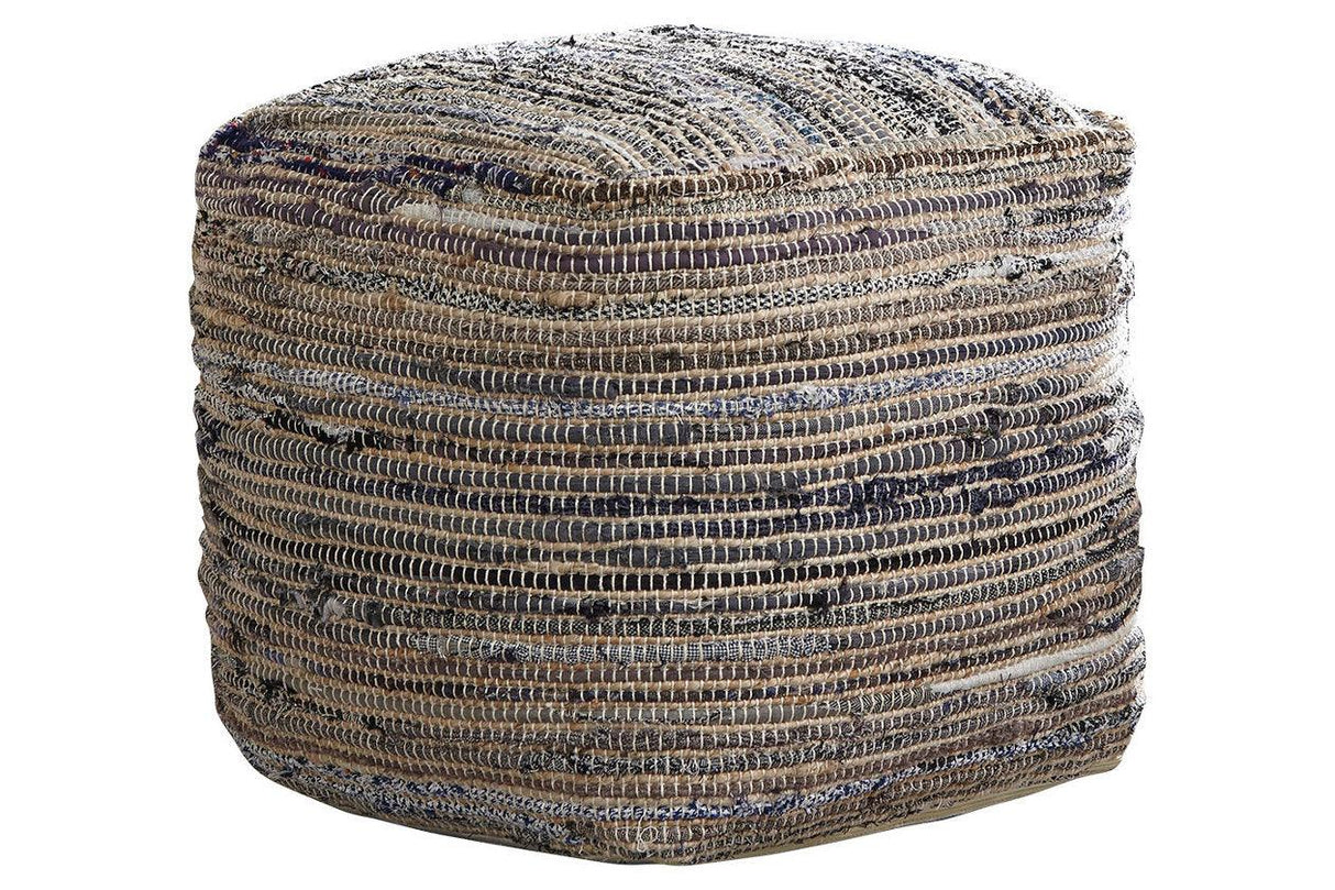 Absalom Denim Pouf by Ashley at Eve Furniture