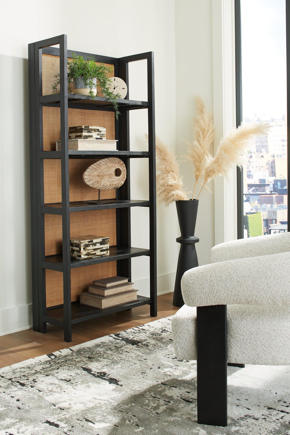 Abyard Black/Natural Bookcase by Ashley at Eve Furniture