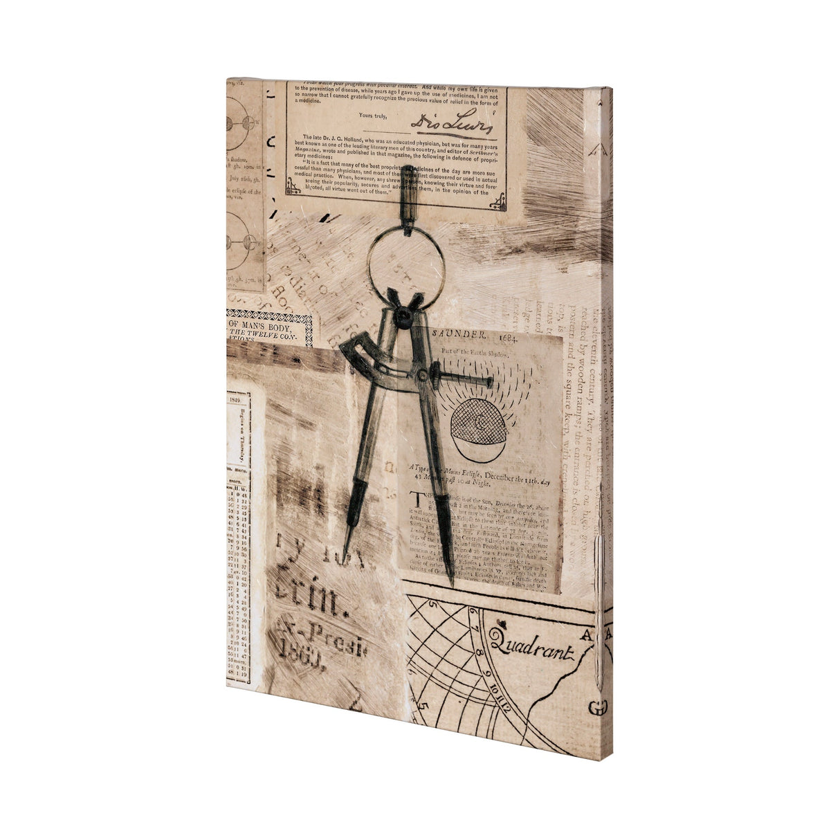 Academic Drafters Compass Illustration by Mercana Studio a Hand Embellished Textured Canvas by Mercana at Eve Furniture