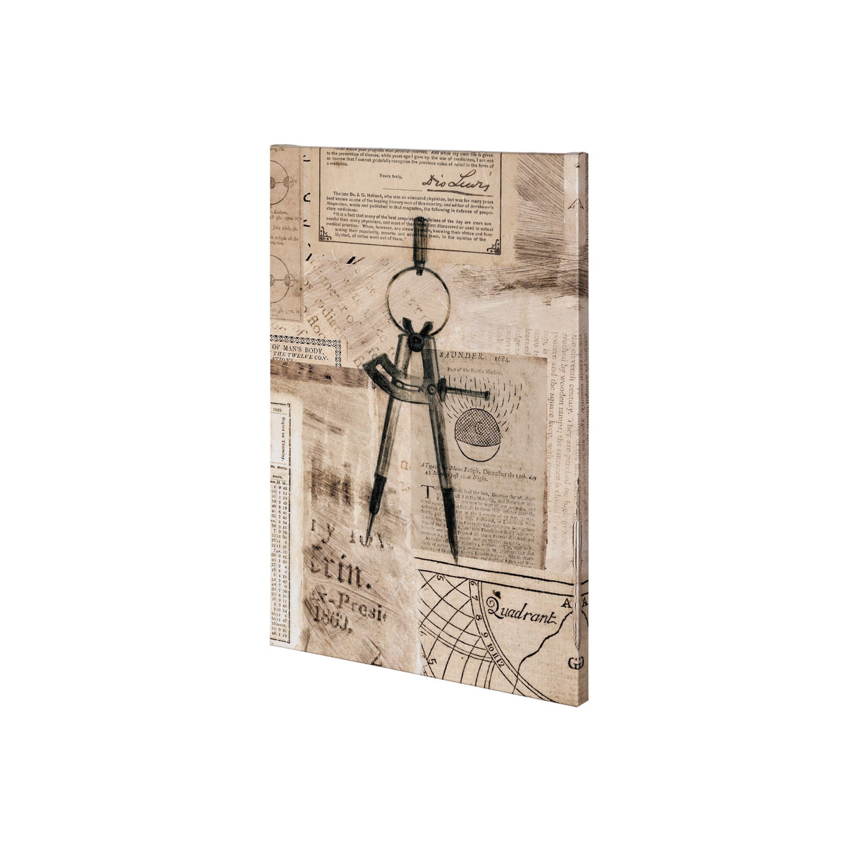 Academic Drafters Compass Illustration by Mercana Studio a Hand Embellished Textured Canvas by Mercana at Eve Furniture