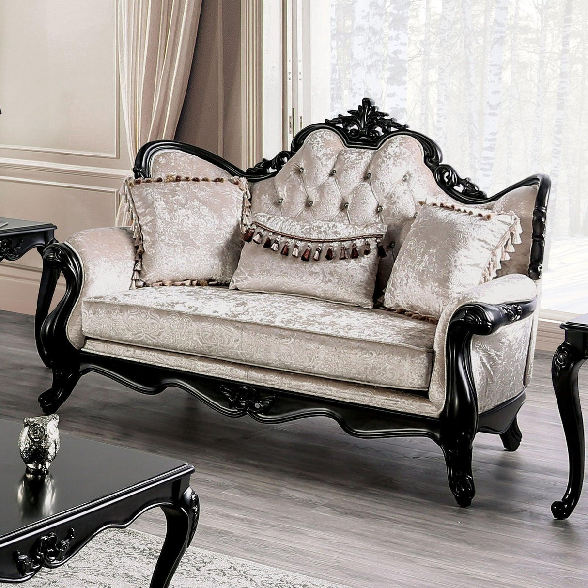 Acapulco Black/Off-White Loveseat by Furniture of America at Eve Furniture