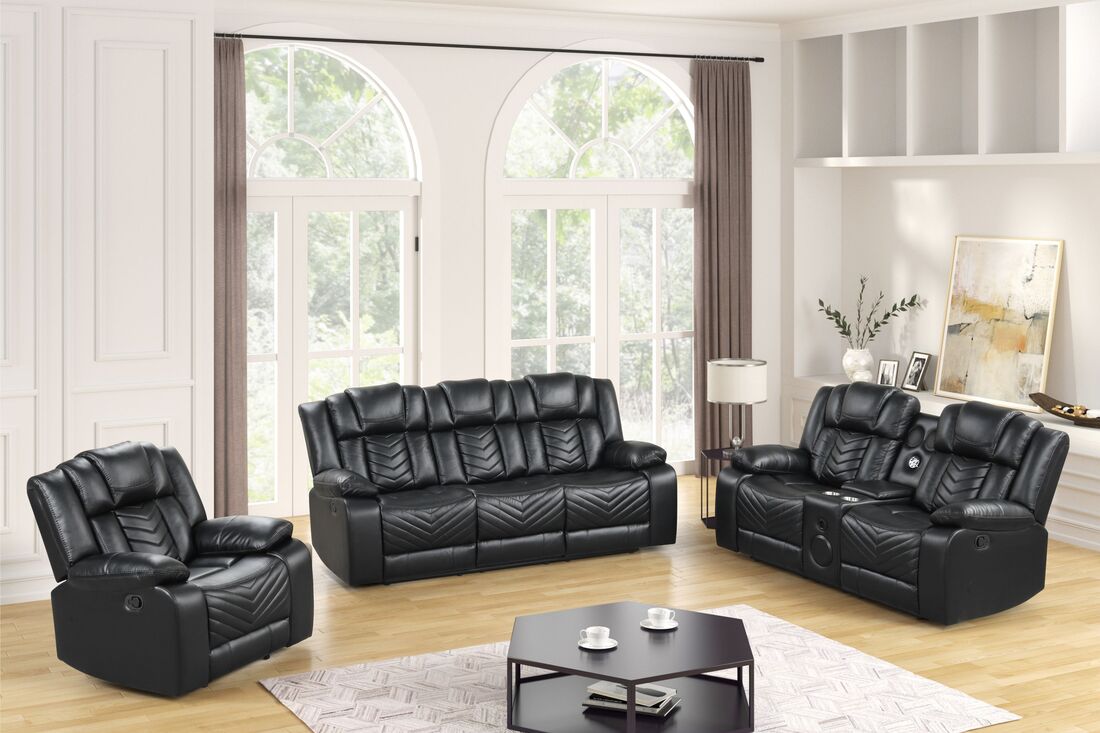 Ace Black 3-Piece Reclining Living Room Set by Happy Homes at Eve Furniture