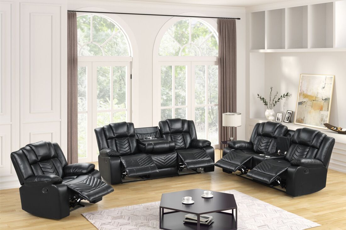 Ace Black 3-Piece Reclining Living Room Set by Happy Homes at Eve Furniture