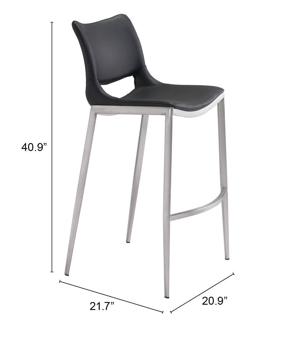 Ace Black & Silver Barstool (Set of 2) by Zuomod at Eve Furniture