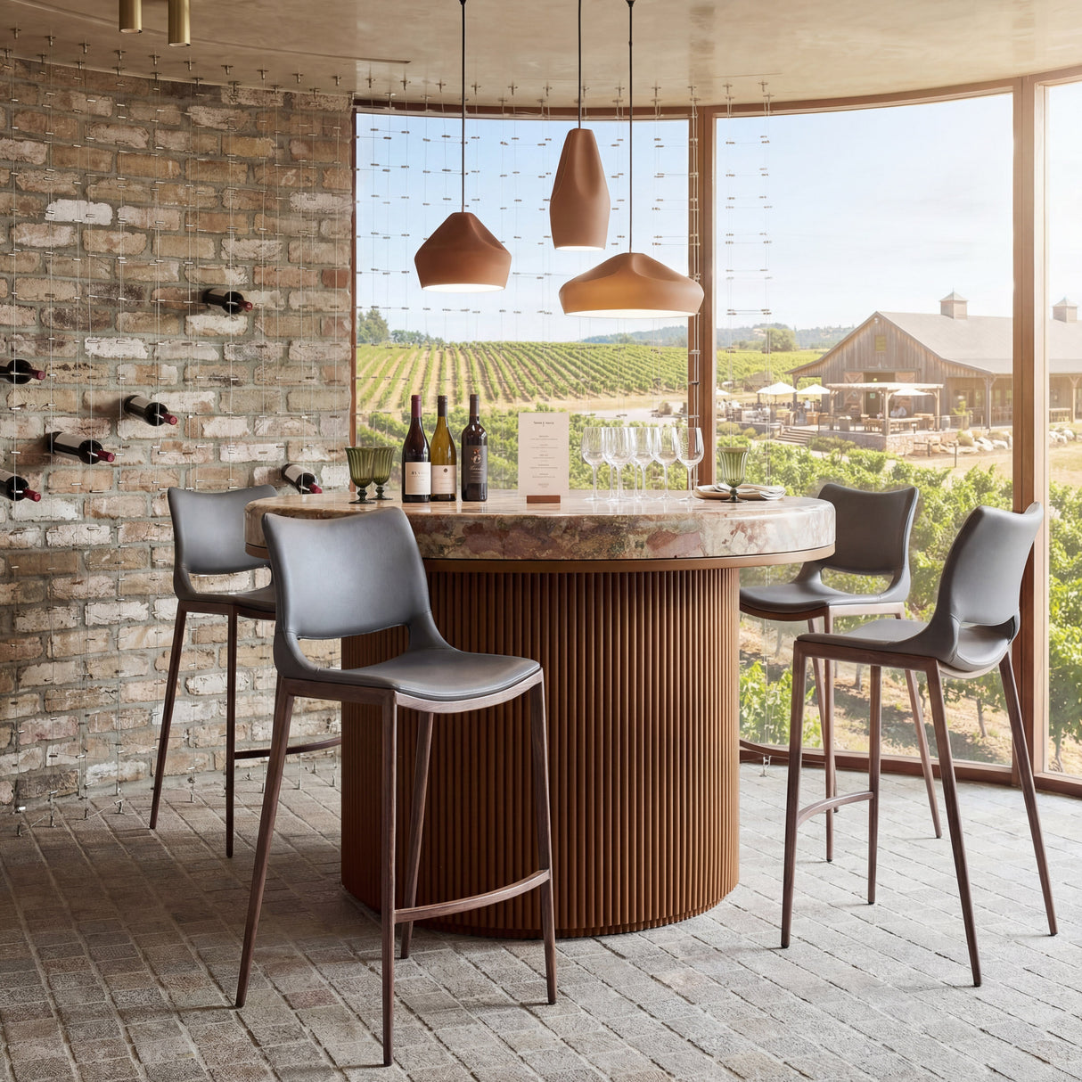 Ace Dark Gray & Walnut Barstool (Set of 2) by Zuomod at Eve Furniture
