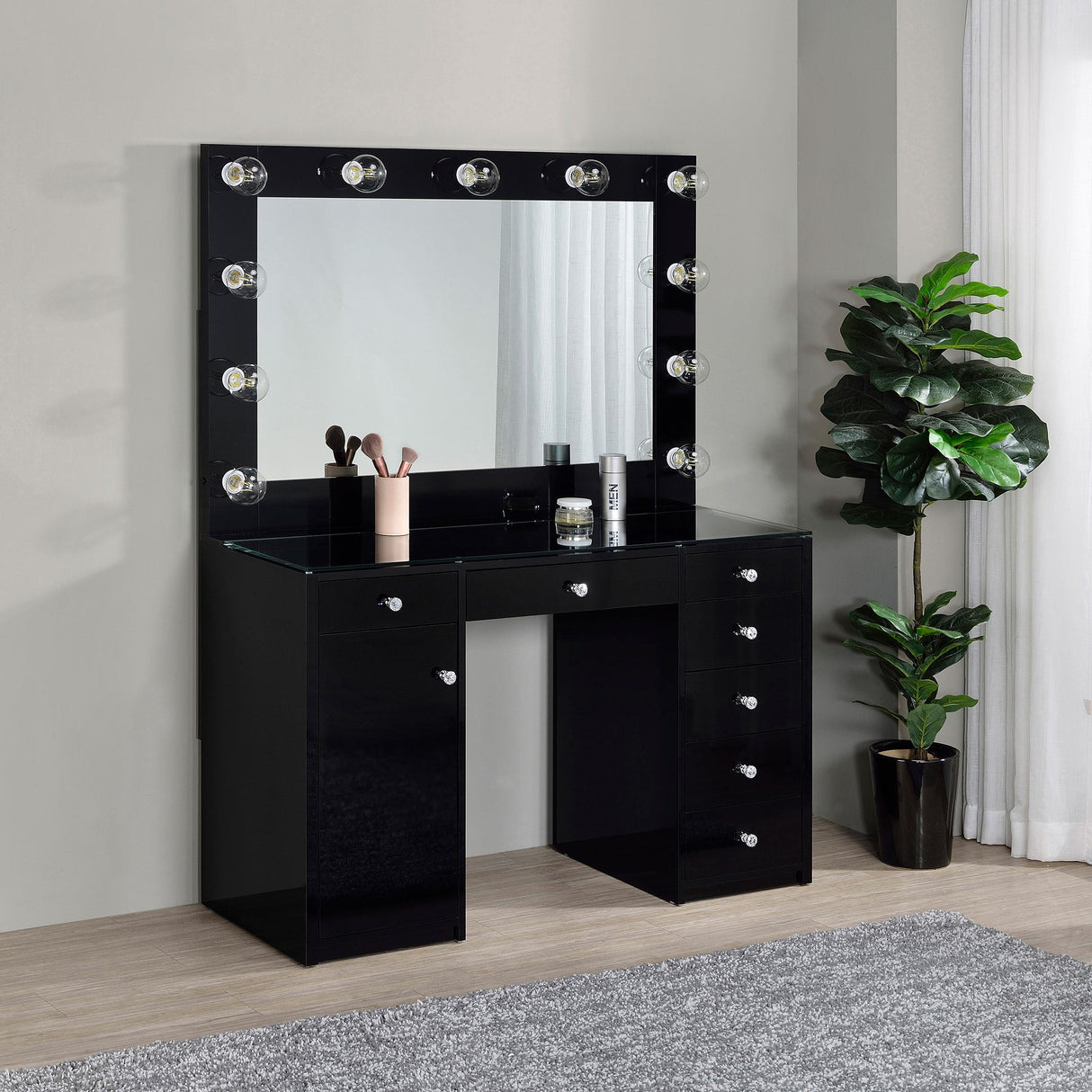 Acena Black High Gloss 7-drawer Vanity Set with Lighting by Coaster at Eve Furniture
