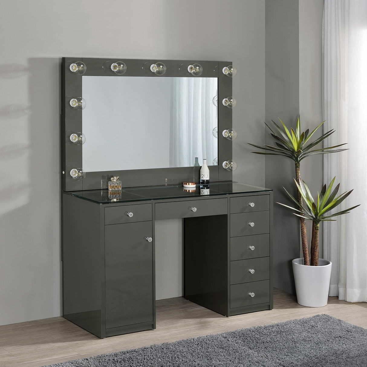 Acena Grey High Gloss 7-drawer Vanity Set with Lighting by Coaster at Eve Furniture