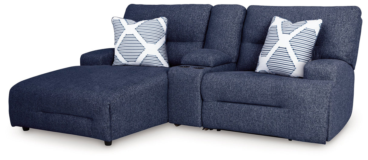 Acklen Place Navy 3-Piece Dual Power Reclining Modular Sofa with LAF Chaise by Ashley at Eve Furniture