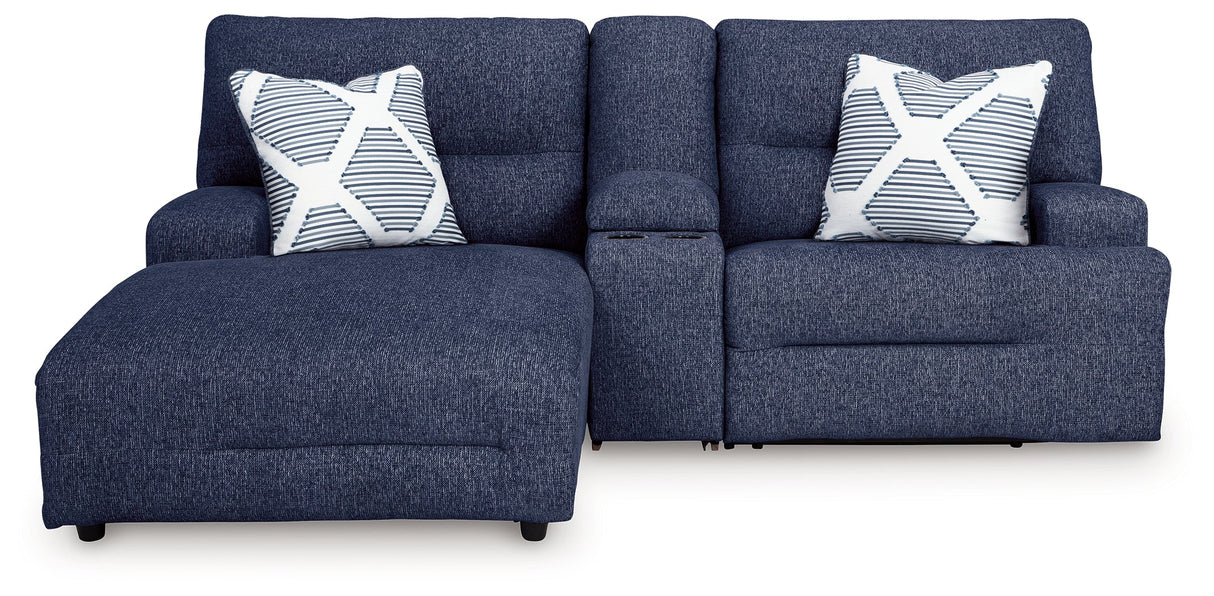 Acklen Place Navy 3-Piece Dual Power Reclining Modular Sofa with LAF Chaise by Ashley at Eve Furniture