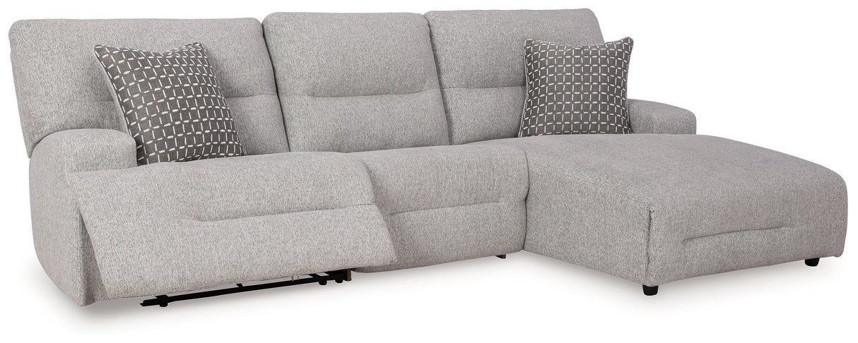 Acklen Place Pewter 3-Piece Dual Power Reclining Modular Sectional with RAF Chaise by Ashley at Eve Furniture